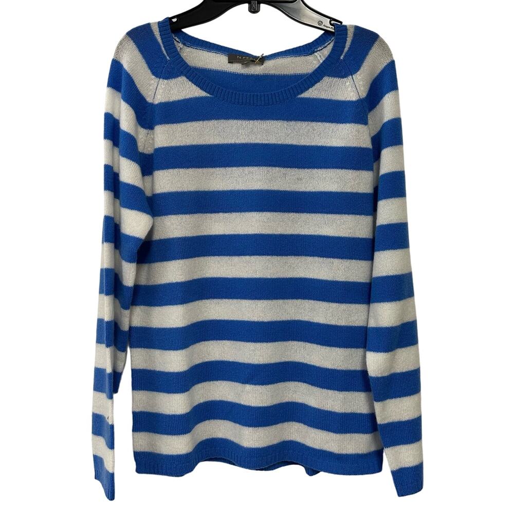 N. Peal Striped 100% cashmere sweater size medium zanzibar blue ivory New NWT